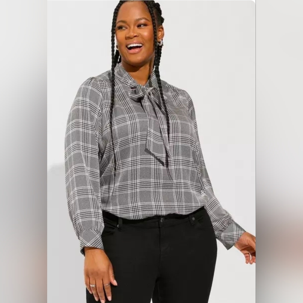 Studio Bubble Satin Bow Tie Blouse